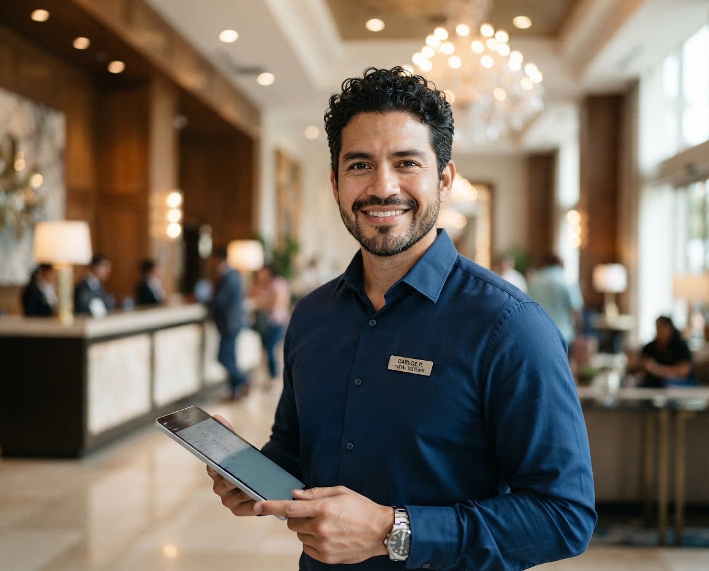 Concept image: a hotel technology director in the lobby