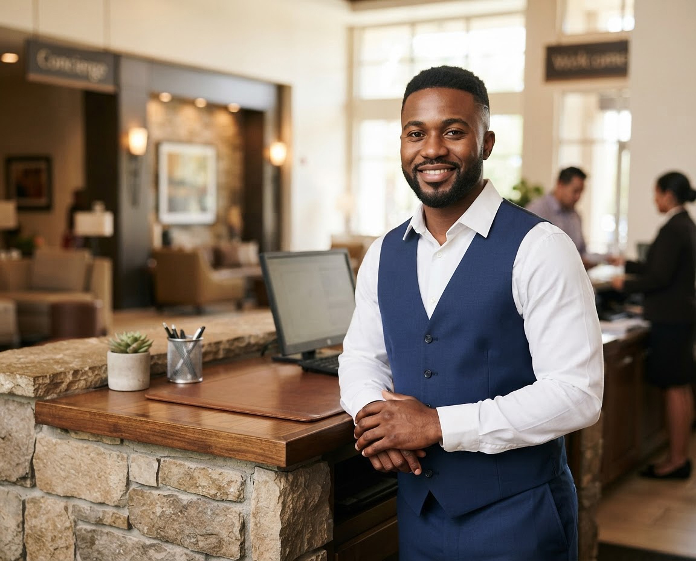Concept image: a front office manager at the reception desk