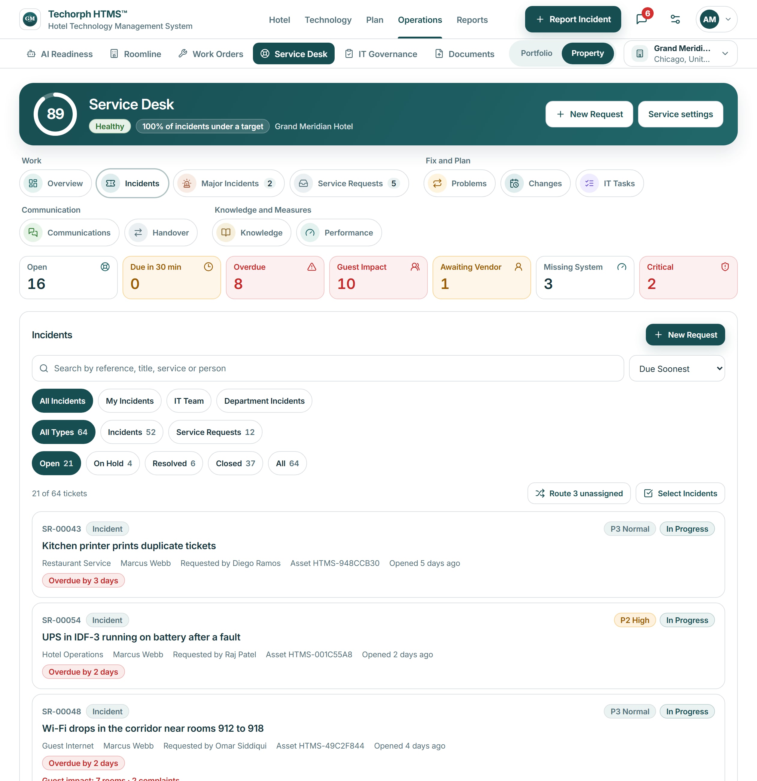 The Service Desk ticket list
